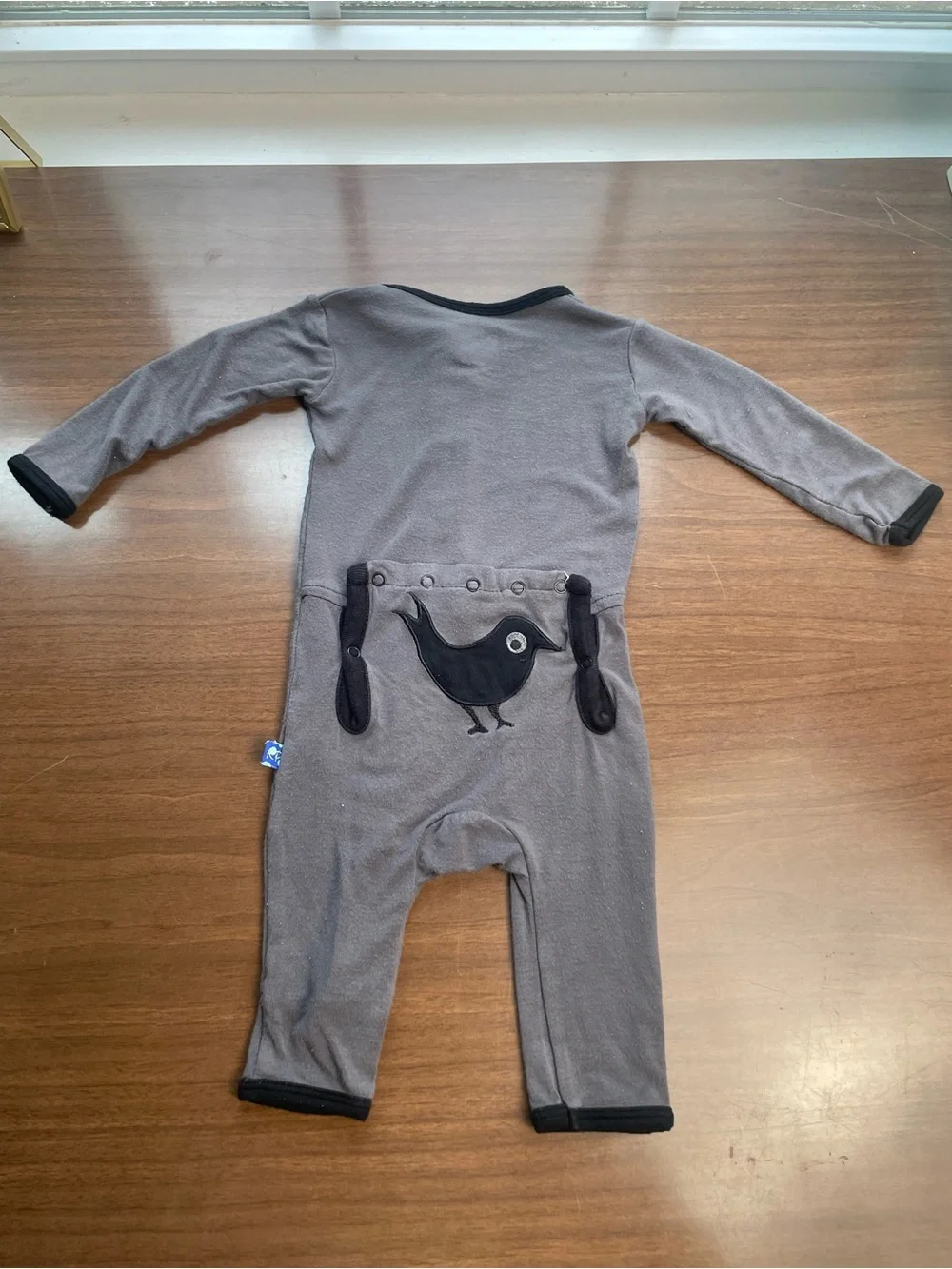 Kickee Pants Gray Snap-Front Footie with Black Bird